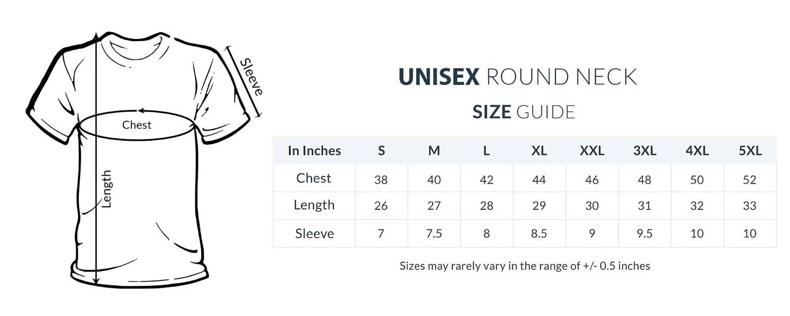 UniSex Round Neck Size Guide